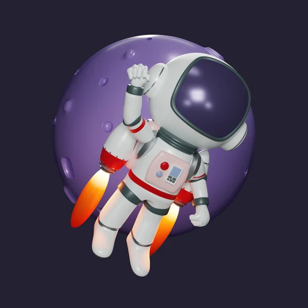 Renderizar Astronauta Astronauta Flutuar Espaço Com Jatos Astronauta Personagem Cartoon — Fotografia de Stock