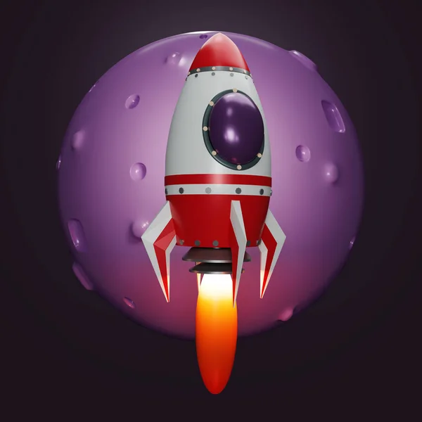 Render Space Rakéta Kilövés Lángoló Fúvókák Hajó Indítás Növekedés Üzleti — Stock Fotó