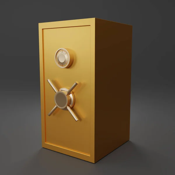 Gold Safe Box Auf Grauem Hintergrund Geschlossener Gelber Metallsafe Realistisches — Stockfoto