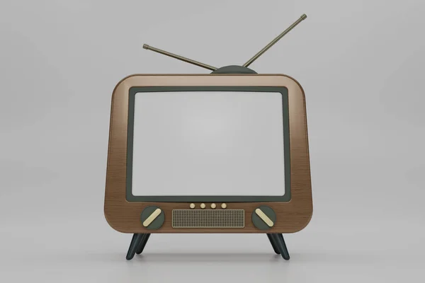 Render Brun Trä Vintage Television Tecknad Stil Isolat Vit Bakgrund — Stockfoto