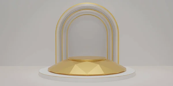 Gold Hexagon Cube Golden Diamond Pedestal Podium White Room Concept — Stockfoto