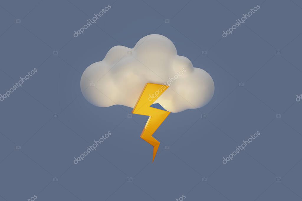A Cloud and thunderbolt with lightning. Thunder cloud weather icon. 3d render illustration