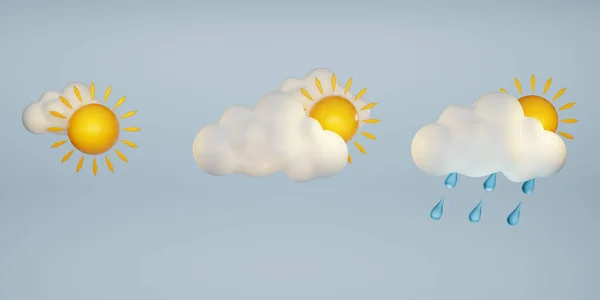 Weather Icons Set Set Rain Cloud Sun Raindrops Icon Raindrops — Stockfoto