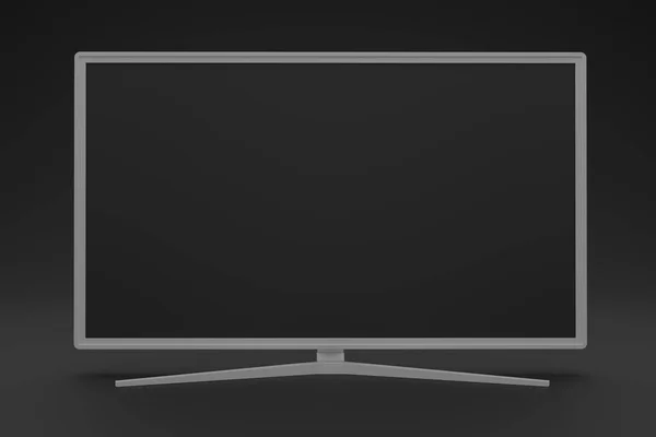 Realistic TV screen. TV flat screen LCD, plasma realistic illustration, 4k monitor isolated on black background. White LED television. Modern blank screen. 3D render illustration.