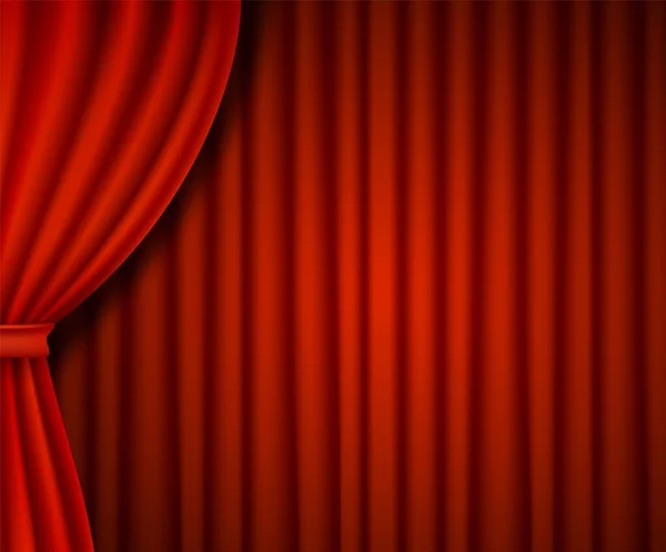 Cortinas de terciopelo rojo de lujo, cortinas teatrales realistas. Teatro escenario fondo, ilustración vectorial. — Archivo Imágenes Vectoriales