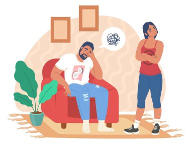 İlişki sorunları olan mutsuz bir aile. Evlilik çatışması, kriz, anlaşmazlık boşanma, vektör illüstrasyonu