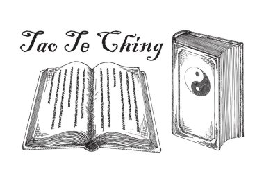 Tao Te Ching Taoizm dini kutsal kitap. Antik Çin felsefi metinleri, kutsal yazıtlar, çizim vektör illüstrasyonu