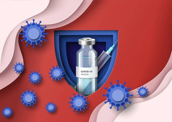 Coronavirus vakcinázási kampány, kovid-19 betegség elleni védelem, biztonságos és hatékony vakcina, kórokozó-átvivő illusztráció. — Stock Vector