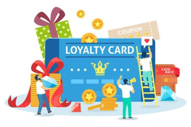 Nakit ikramiyeler, indirim kartı, online alışverişler için kupon. Müşteri ödül sadakat programı, alıcılar cazibesi, vektör