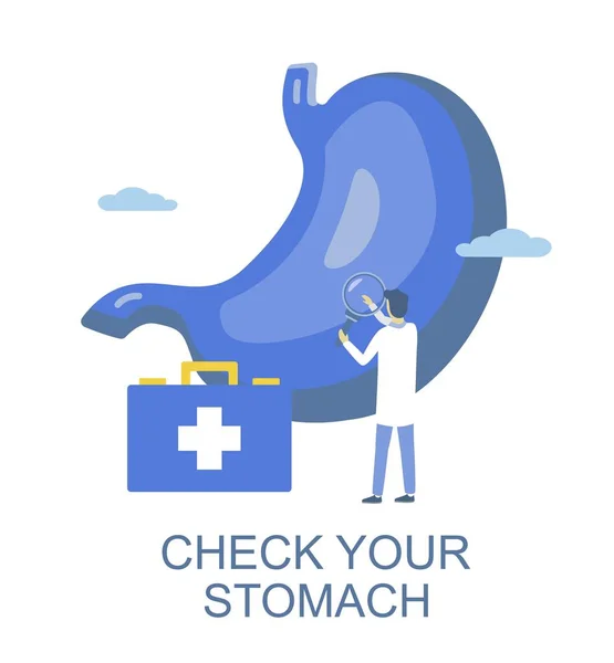 Stomach check up. Doctor examining human stomach pain, vector illustration. Gastroenterology. Digestive diagnostic. — 图库矢量图片