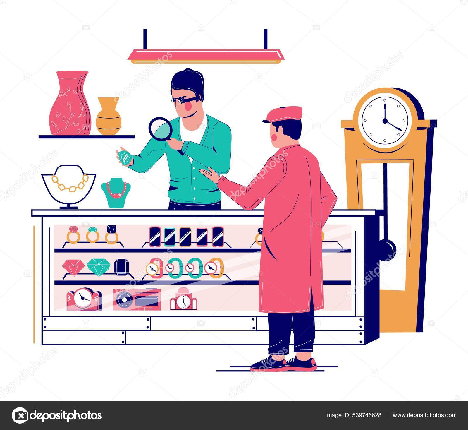 Flat design pawnshop and jewelry showcase Vector Image