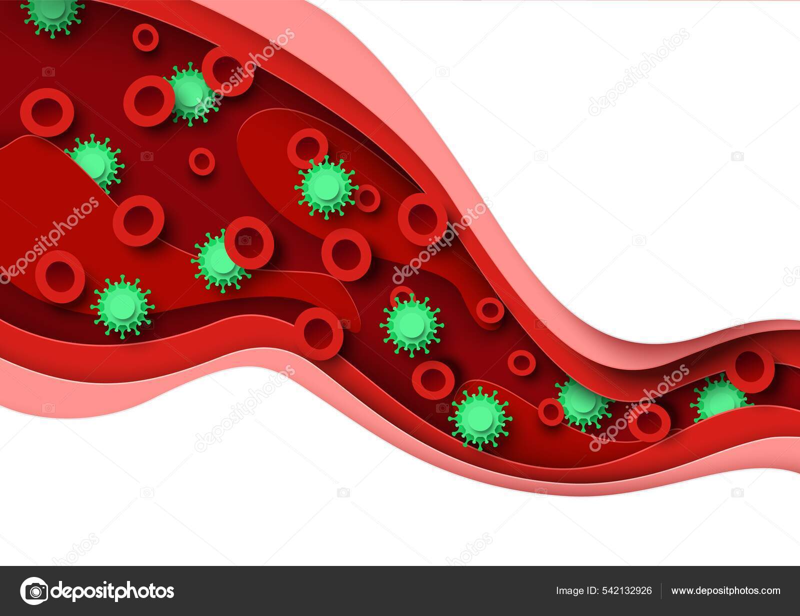 Bacterial or viral infection in blood, vector paper cut illustration