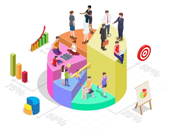 Segmentation de la clientèle, analyse du public cible, illustration isométrique vectorielle. Segmentation de l'audience dans le marketing. — Image vectorielle