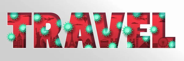 Coronavirus pandemia global de viagens tipografia vetor banner template. Covid-19 regras e restrições de viagem. — Vetor de Stock