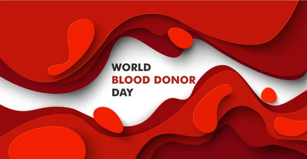 Всемирный день донора крови, векторный постер, шаблон баннера. Красная кровь жидкой формы абстрактный фон. — стоковый вектор