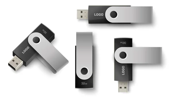 USB флеш-накопичувач реалістичний макет, векторна ілюстрація. Флеш-пам'ять, USB-накопичувач, флеш-накопичувач, шаблон ручки . — стоковий вектор