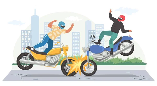 Accidente de motocicleta, ilustración vectorial. Choque de carretera. Dos motocicletas colisionan. Accidente de tráfico. — Archivo Imágenes Vectoriales