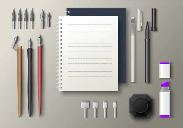 Conjunto de herramientas para escritura manual y caligrafía — Vector de stock