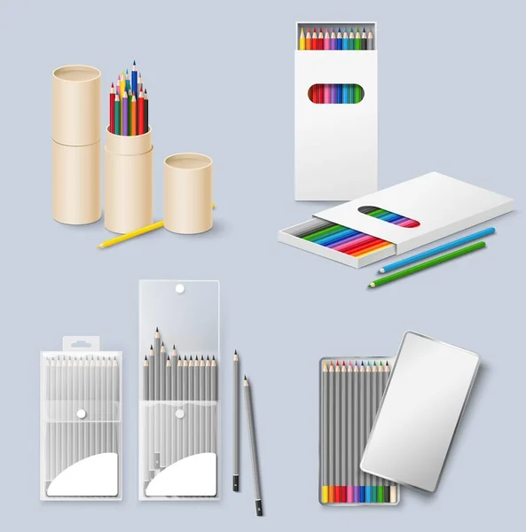 Color pencil box of different shape and form set — Image vectorielle