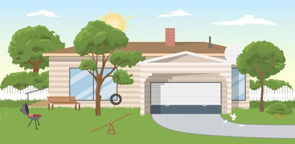 Home yard vector house backyard area illustration — Stok Vektör
