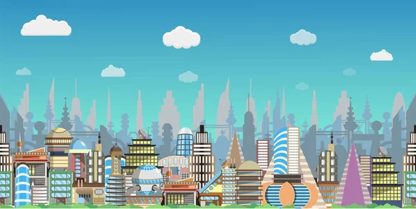 City seamless vector future cityscape with house — Stockový vektor