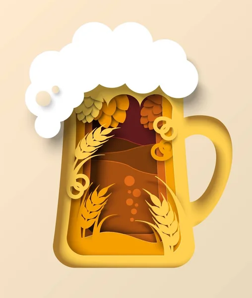 Vector beer pint glass mug with foam isolated — 스톡 벡터