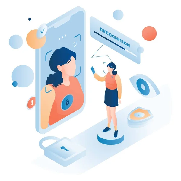 Mobile phone app for face recognition vector — Stock Vector