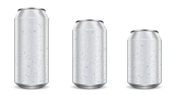 Aluminum cans with water drops realistic design — Stock vektor