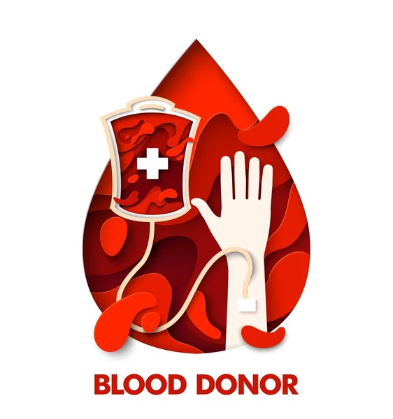 Donante de sangre día mundial papel corte diseño de póster — Archivo Imágenes Vectoriales