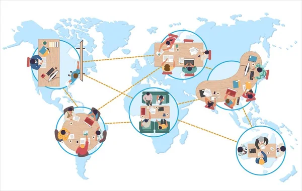 Aprendizagem à distância ou trabalhando em torno do vetor mundial —  Vetores de Stock