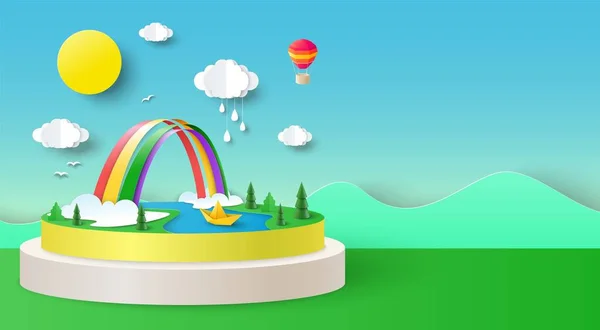 Dreamland background with rainbow paper 3d vector — стоковый вектор