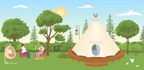 Glamping vector camp and outdoor romantic activity — Stock Vector