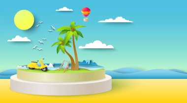 Yaz denizi sahil vektör seyahat kağıt sanat posteri