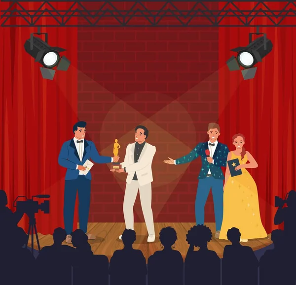 Media talent show participants award on stage — Stock Vector
