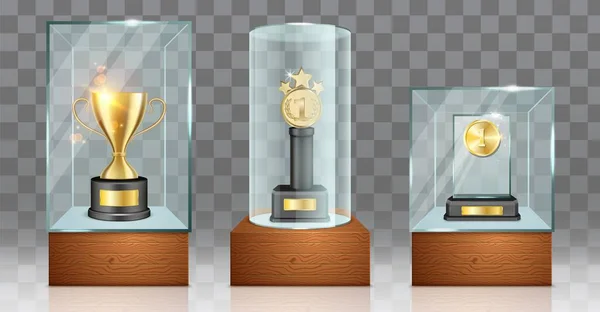 Escaparate del premio de cristal de la maqueta de premios trofeo de vidrio — Vector de stock