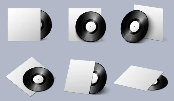 Vinyl plate with blank white cover vector set — Stok Vektör