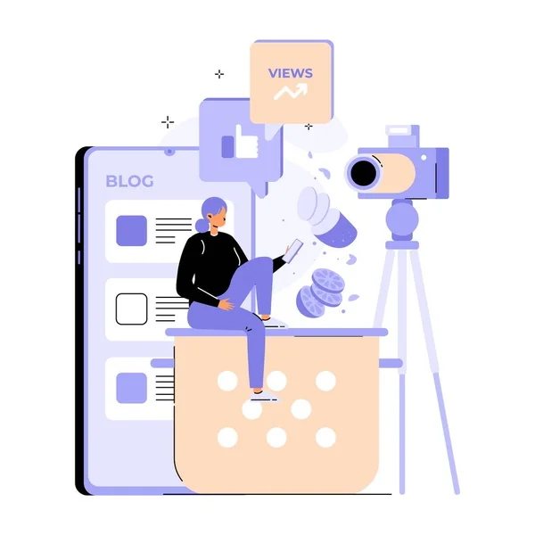 Food blogger create content record video vector — 图库矢量图片