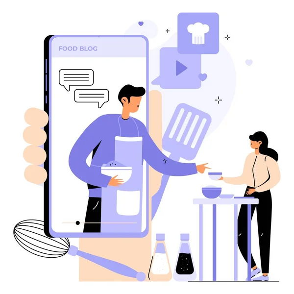 Chef teaching woman follower to cook vector — Stockvector
