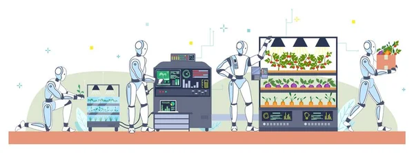 Ilustrasi Vektor Pertanian Kontrol Smart Rumah Kaca Bawah Robot Mesin - Stok Vektor