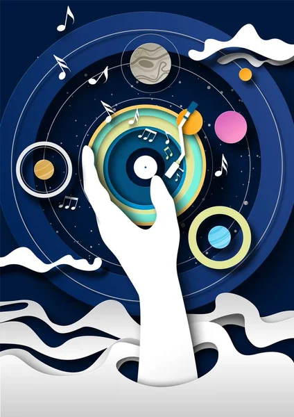 Plakat Reklamowy Muzyki Elektronicznej Płyta Winylowa Nuta Muzyczna Ręcznie Kreatywny — Wektor stockowy