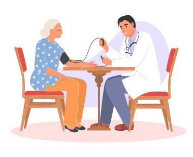 Doktor, eski hastanın tansiyon vektörünü ölçüyor.