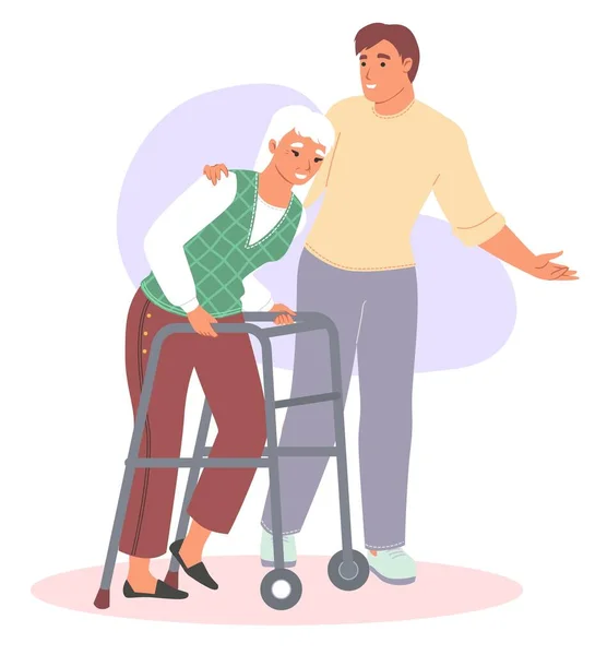 Vårdgivare hjälpa gamla kvinna patient platt vektor — Stock vektor