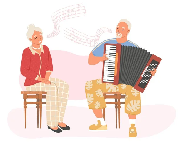 Old senior people singing flat vector illustration