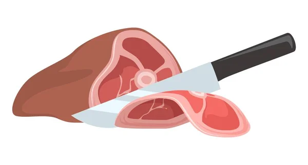 Carne Picando Con Cuchillo Carnicero Vector Aislado Sobre Fondo Blanco — Archivo Imágenes Vectoriales