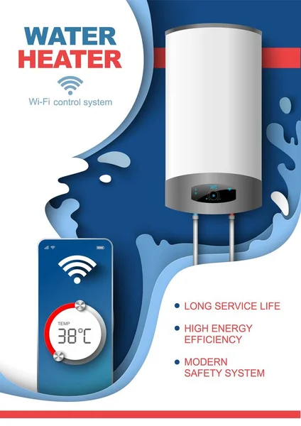 Smart Warmwasserbereiter Oder Boiler Werbung Vector Poster Flyer Oder Broschüre — Stockvektor