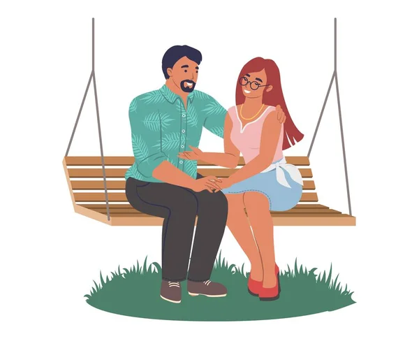 Romantisches Paar Auf Schaukelvektorillustration Sitzend Cartoon Liebhaber Genießen Beziehungszeit Bei — Stockvektor