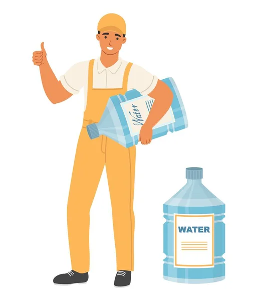 Παροχή Νερού Γρήγορη Υπηρεσία Άνθρωπος Διανυσματική Απεικόνιση Ντελιβεράς Κρατάει Ένα — Διανυσματικό Αρχείο