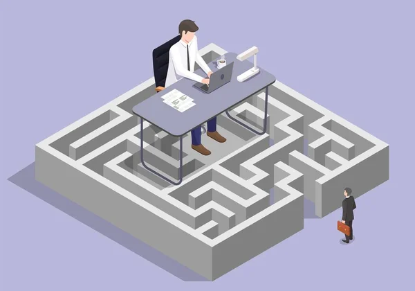 Businessman Standing Front Maze Solution Success Vector Illustration Hard Path — Stockvektor