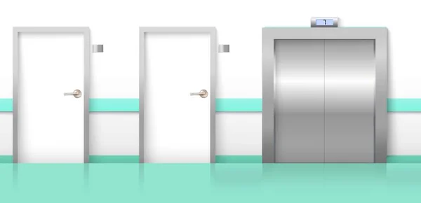 Двери Зала Лифтом Реалистичный Векторный Дизайн Интерьера Коридор Отеле Пустой — стоковый вектор