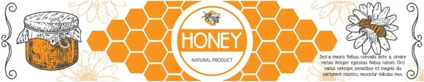 Honey Banner Healthy Organic Food Product Bee Flower Glass Jar — Vetor de Stock